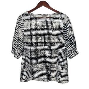 H&M Black White Checked Crepe Jersey Boatneck Top
